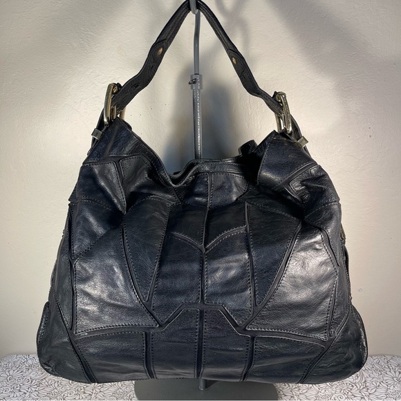 STEVEN By Steve Madden Black Patchwork Leather  Hobo Bag - Picture 1 of 16